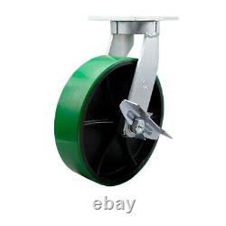 10 Inch Extra Heavy Duty Green Poly on Cast Iron Wheel Swivel Caster with Brake