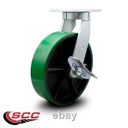 10 Inch Extra Heavy Duty Green Poly on Cast Iron Wheel Swivel Caster with Brake