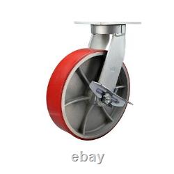 10 Inch Extra Heavy Duty Red Poly on Cast Iron Wheel Swivel Caster with Brake