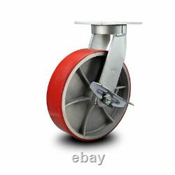 10 Inch Extra Heavy Duty Red Poly on Cast Iron Wheel Swivel Caster with Brake