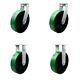 10 Inch Heavy Duty Green Poly on Cast Iron Wheel Caster Set 2 Swivel 2 Rigid SCC