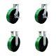 10 Inch Heavy Duty Green Poly on Metal Caster Set 2 Swivel Lock/Brake 2 Rigid