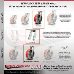 10 Inch Heavy Duty Red Poly on Cast Iron Swivel Caster Set with 2 Swivel Locks