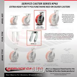 10 Inch Heavy Duty Red Poly on Cast Iron Swivel Caster Set with 2 Swivel Locks