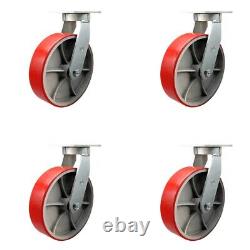 12 Inch Extra Heavy Duty Red Poly on Cast Iron Wheel Swivel Caster Set of 4