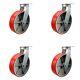 12 Inch Extra Heavy Duty Red Poly on Cast Iron Wheel Swivel Caster Set of 4