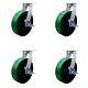 12 Inch Heavy Duty Green Poly on Cast Iron Caster Set with Brake and Swivel Lock