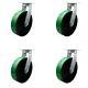 12 Inch Heavy Duty Green Poly on Cast Iron Caster Set with Swivel Locks Set of 4