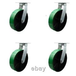 12 Inch Heavy Duty Green Poly on Cast Iron Caster Set with Swivel Locks Set of 4