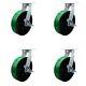 12 Inch Heavy Duty Green Poly on Cast Iron Swivel Caster Set with Brakes Set 4