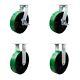 12 Inch Heavy Duty Green Poly on Metal Caster Set 2 Swivel Lock/Brake 2 Rigid