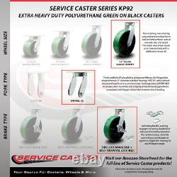 12 Inch Heavy Duty Green Poly on Metal Caster Set 2 Swivel Lock/Brake 2 Rigid