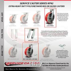 12 Inch Heavy Duty Red Poly on Cast Iron Caster Set 2 Swivel Locks 2 Rigid SCC