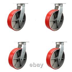 12 Inch Heavy Duty Red Poly on Cast Iron Caster Set with Swivel Locks Set of 4