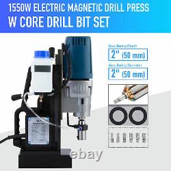 1550W Heavy Duty Magnetic Drill Press w 6 Core Drill Bits 2 Bore 3500lbf