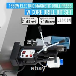 1550W Heavy Duty Magnetic Drill Press w Core Drill Bit Set 2 Inch Bore 3500 lbf