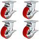 5 X 2 Heavy Duty Swivel Caster Set of 4 Red Polyurethane on Steel Core with