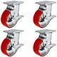 5 x 2 Heavy Duty Swivel Caster Set of 4 Red Polyurethane on Steel Core wi