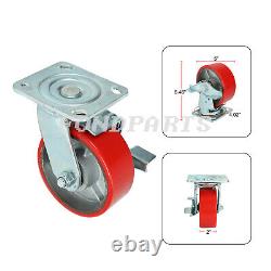 5 x 2 Heavy Duty Swivel Caster Set of 4 Red Polyurethane on Steel Core with