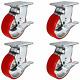 5 x 2 Heavy Duty Swivel Caster Set of 4 Red Polyurethane on Steel Core with Br