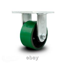 6 Inch Extra Heavy Duty Green Poly on Cast Iron Wheel Rigid Top Plate Caster