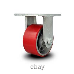 6 Inch Extra Heavy Duty Red Poly on Cast Iron Wheel Rigid Top Plate Caster