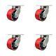 6 Inch Extra Heavy Duty Red Poly on Cast Iron Wheel Swivel Caster Set of 4