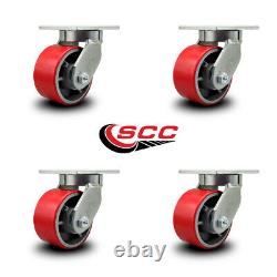 6 Inch Extra Heavy Duty Red Poly on Cast Iron Wheel Swivel Caster Set of 4