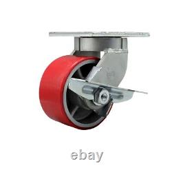 6 Inch Extra Heavy Duty Red Poly on Cast Iron Wheel Swivel Caster with Brake