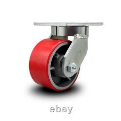 6 Inch Extra Heavy Duty Red Poly on Cast Iron Wheel Swivel Top Plate Caster