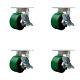 6 Inch Heavy Duty Green Poly on Cast Iron Caster Set with Brake and Swivel Lock