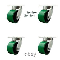 6 Inch Heavy Duty Green Poly on Cast Iron Caster Set with Swivel Locks Set of 4