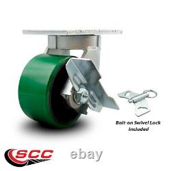 6 Inch Heavy Duty Green Poly on Cast Iron Caster with Brake and Swivel Lock SCC