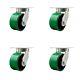 6 Inch Heavy Duty Green Poly on Cast Iron Swivel Caster Set with 2 Swivel Locks