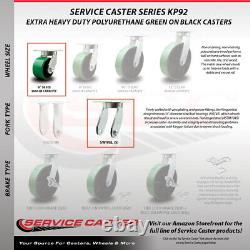6 Inch Heavy Duty Green Poly on Cast Iron Swivel Caster Set with 2 Swivel Locks