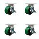 6 Inch Heavy Duty Green Poly on Cast Iron Swivel Caster Set with Brakes Set 4