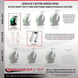 6 Inch Heavy Duty Green Poly on Cast Iron Wheel Caster Set 2 Swivel 2 Rigid SCC