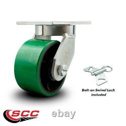 6 Inch Heavy Duty Green Poly on Cast Iron Wheel Swivel Caster with Swivel Lock