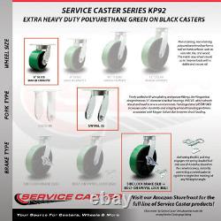 6 Inch Heavy Duty Green Poly on Metal Caster Set 2 Swivel Lock/Brake 2 Rigid