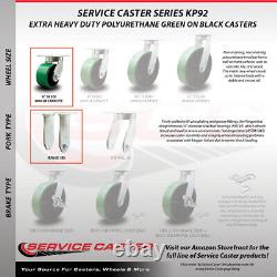 6 Inch Heavy Duty Green Poly on Metal Caster Set 2 Swivel Lock/Brake 2 Rigid