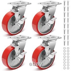 6 Inch Heavy Duty Industrial Grade Casters Wheels, Aluminum Core PU Castor