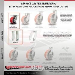 6 Inch Heavy Duty Red Poly on Cast Iron Caster Set 2 Swivel Locks 2 Rigid SCC