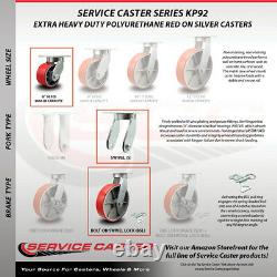 6 Inch Heavy Duty Red Poly on Cast Iron Swivel Caster Set with 2 Swivel Locks