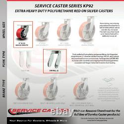 6 Inch Heavy Duty Red Poly on Cast Iron Swivel Caster Set with 2 Swivel Locks