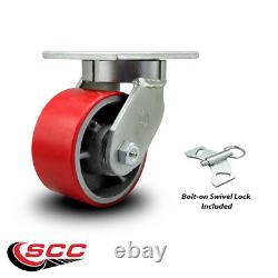 6 Inch Heavy Duty Red Poly on Cast Iron Wheel Swivel Caster with Swivel Lock
