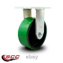 8 Inch Extra Heavy Duty Green Poly on Cast Iron Wheel Rigid Top Plate Caster