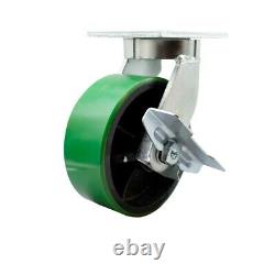 8 Inch Extra Heavy Duty Green Poly on Cast Iron Wheel Swivel Caster with Brake