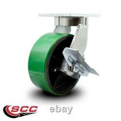 8 Inch Extra Heavy Duty Green Poly on Cast Iron Wheel Swivel Caster with Brake
