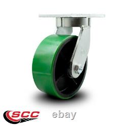 8 Inch Extra Heavy Duty Green Poly on Cast Iron Wheel Swivel Top Plate Caster