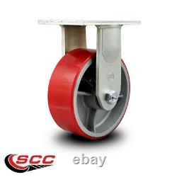 8 Inch Extra Heavy Duty Red Poly on Cast Iron Wheel Rigid Top Plate Caster